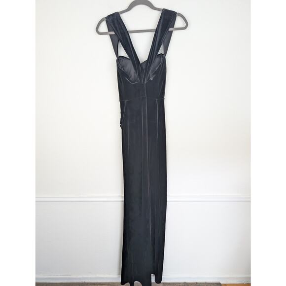 Vintage Next Up Maxi Velvet Ruched Cross Over 90s Dark Romantic Black Size 12 - Picture 4 of 10